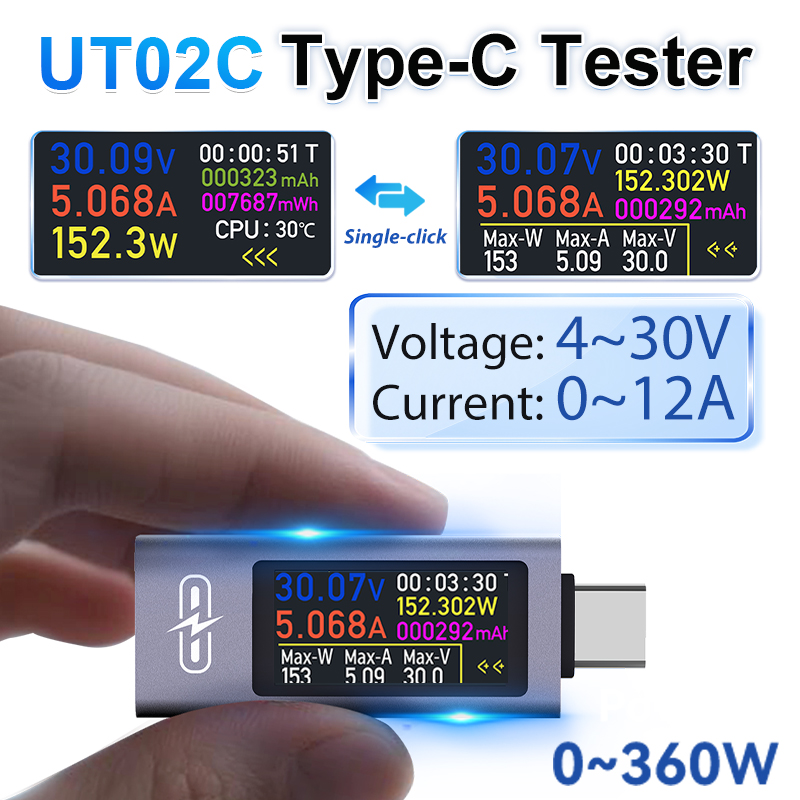 UT02C USB Color Screen Type-C  - Power Supply Tester recension och pris
